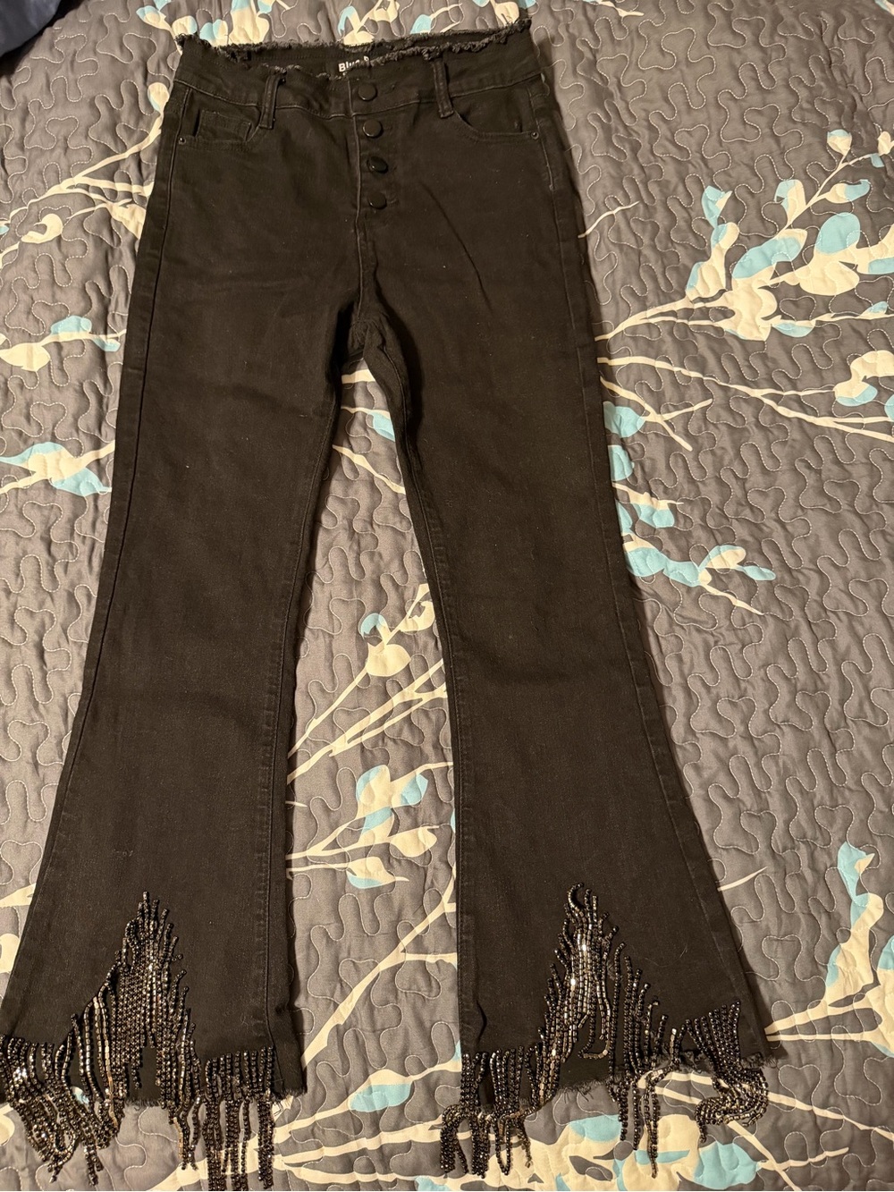 Black Beaded Flare Jeans - Women